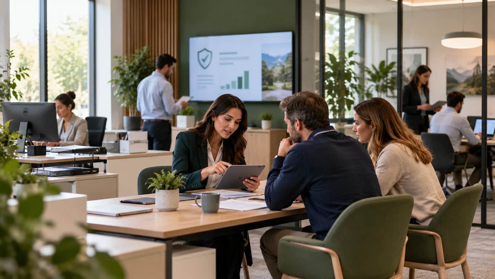 An insurance advisor discussing coverage with clients